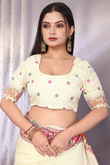 Gossamer Beige Pashmina Saree With Stylish Blouse Piece