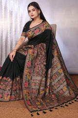 Entrancing Black Pashmina Saree With Winsome Blouse Piece