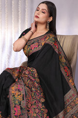 Entrancing Black Pashmina Saree With Winsome Blouse Piece