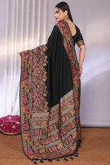 Entrancing Black Pashmina Saree With Winsome Blouse Piece