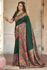 Flattering Dark Green Pashmina Saree With Mellifluous Blouse Piece