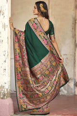 Flattering Dark Green Pashmina Saree With Mellifluous Blouse Piece