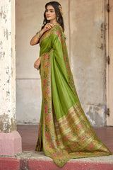 Surreptitious Green Pashmina Saree With Inspiring Blouse Piece