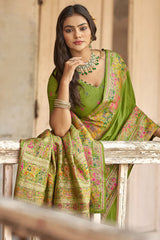Surreptitious Green Pashmina Saree With Inspiring Blouse Piece