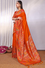Vibrant Orange Pashmina Saree With Panache Blouse Piece