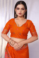 Vibrant Orange Pashmina Saree With Panache Blouse Piece