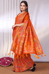 Vibrant Orange Pashmina Saree With Panache Blouse Piece
