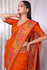 Vibrant Orange Pashmina Saree With Panache Blouse Piece