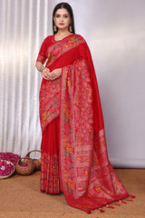 Dazzling Red Pashmina Saree With Fugacious Blouse Piece