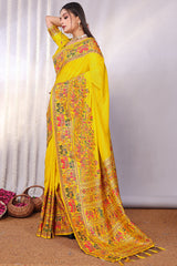 Angelic Yellow Pashmina Saree With Smashing Blouse Piece