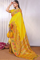 Angelic Yellow Pashmina Saree With Smashing Blouse Piece