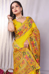 Angelic Yellow Pashmina Saree With Smashing Blouse Piece