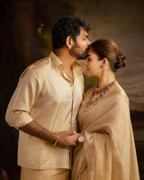 Bollywood Style Beige Soft Tissue Silk Saree With Imaginative Blouse Piece