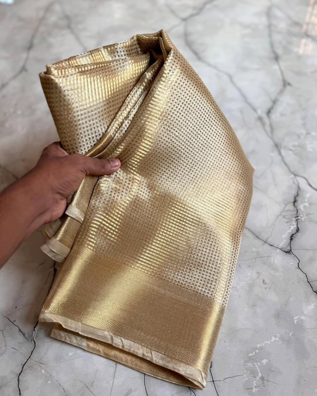Bollywood Style Beige Soft Tissue Silk Saree With Imaginative Blouse Piece