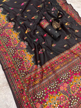Adorning Black Pashmina Saree With Brood Blouse Piece