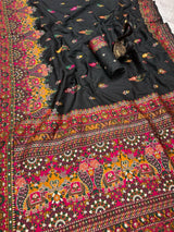 Adorning Black Pashmina Saree With Brood Blouse Piece