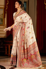 Petrichor Beige Pashmina Saree With Outstanding Blouse Piece