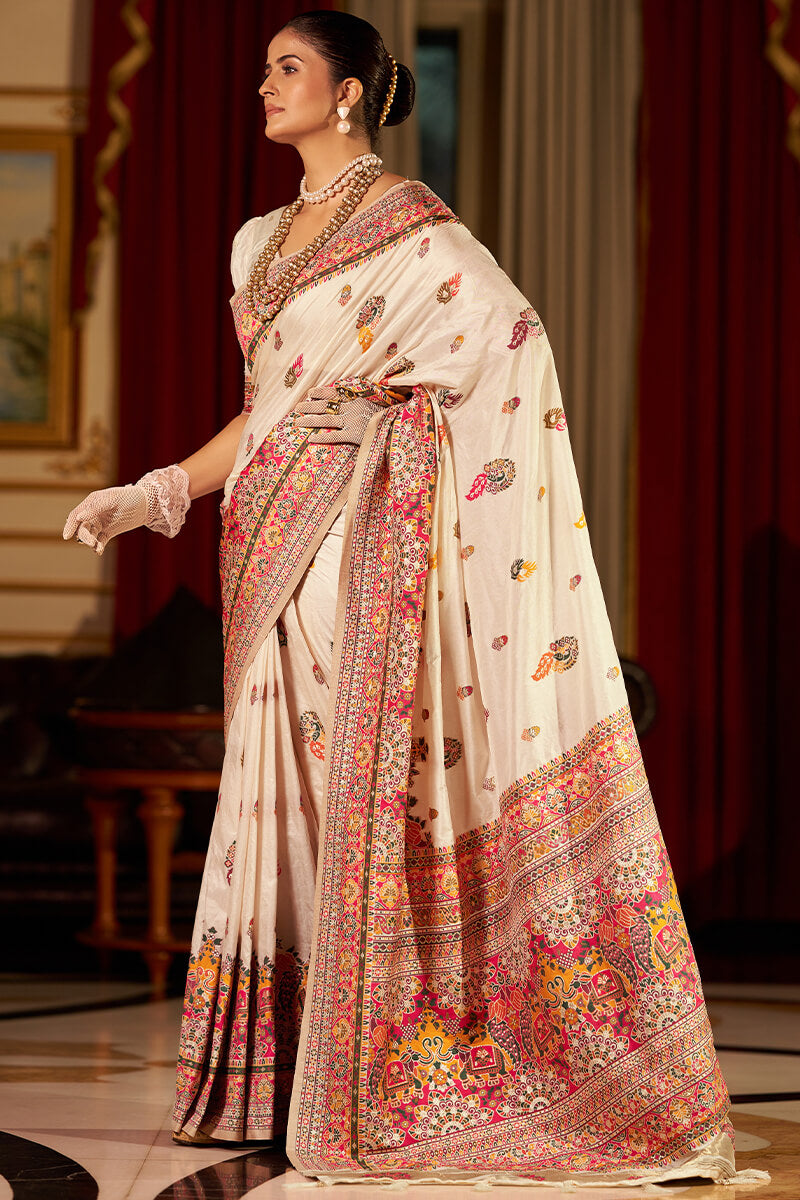 Petrichor Beige Pashmina Saree With Outstanding Blouse Piece