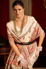 Petrichor Beige Pashmina Saree With Outstanding Blouse Piece