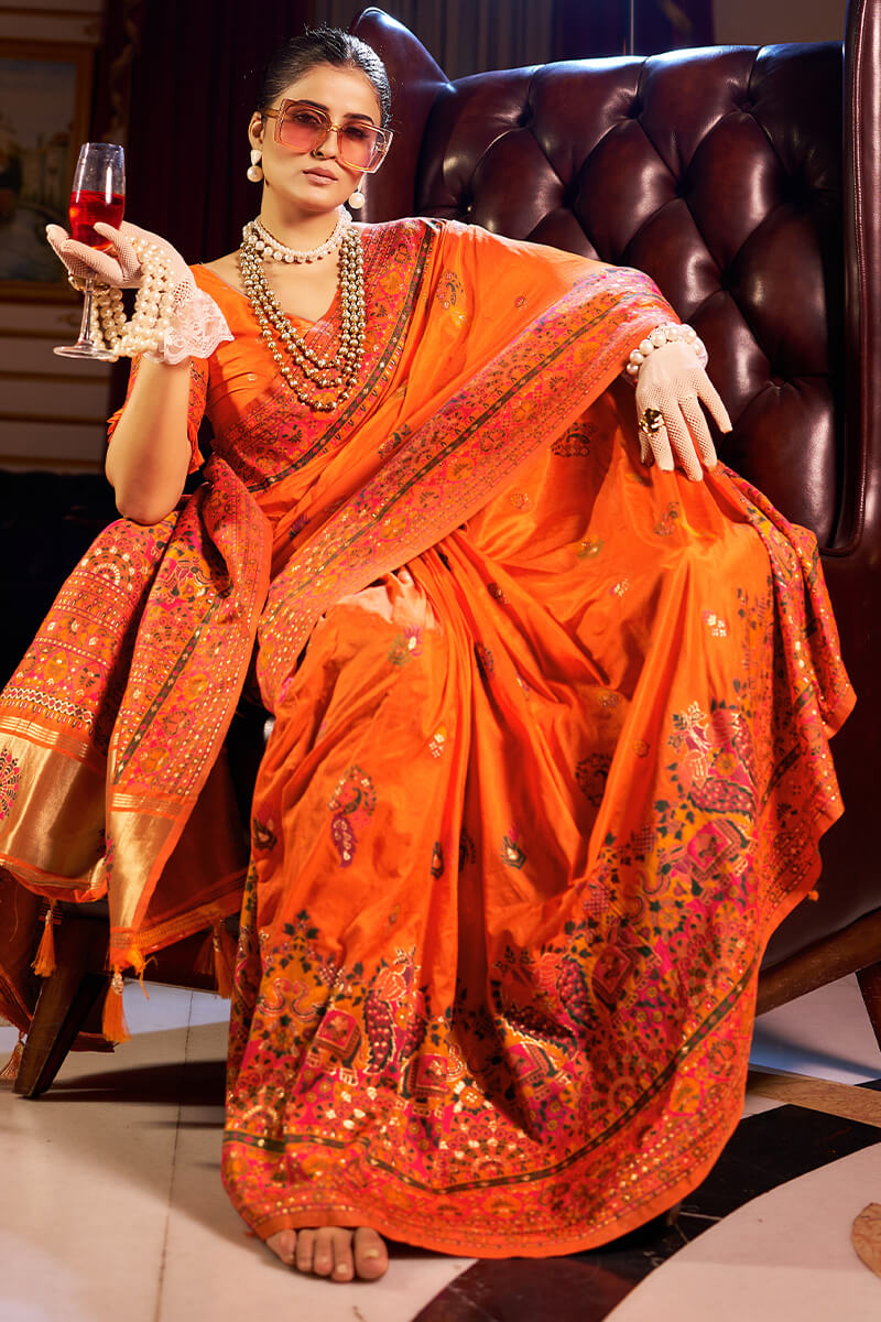 Fragrant Orange Pashmina Saree With Wonderful Blouse Piece
