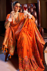 Fragrant Orange Pashmina Saree With Wonderful Blouse Piece