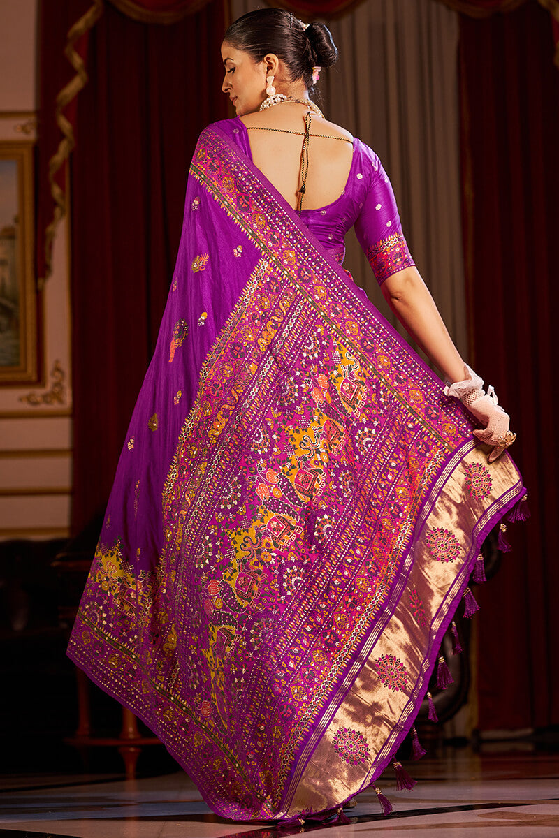 Felicitous Purple Pashmina Saree With Ephemeral Blouse Piece