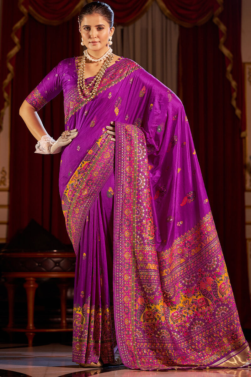 Felicitous Purple Pashmina Saree With Ephemeral Blouse Piece
