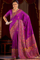 Felicitous Purple Pashmina Saree With Ephemeral Blouse Piece