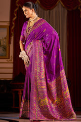 Felicitous Purple Pashmina Saree With Ephemeral Blouse Piece