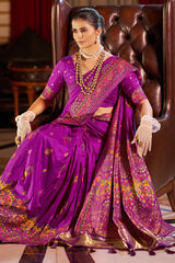Felicitous Purple Pashmina Saree With Ephemeral Blouse Piece