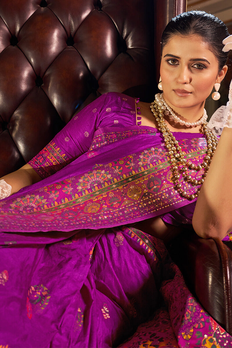 Felicitous Purple Pashmina Saree With Ephemeral Blouse Piece