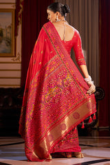 Piquant Red Pashmina Saree With Bucolic Blouse Piece