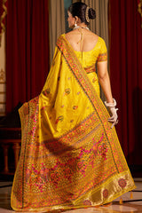 Exceptional Yellow Pashmina Saree With Pleasurable Blouse Piece