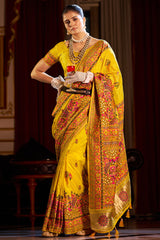 Exceptional Yellow Pashmina Saree With Pleasurable Blouse Piece