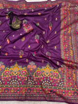 Entrancing Purple Pashmina Saree With Beleaguer Blouse Piece