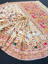 Desuetude Beige Pashmina Saree With Inspiring Blouse Piece