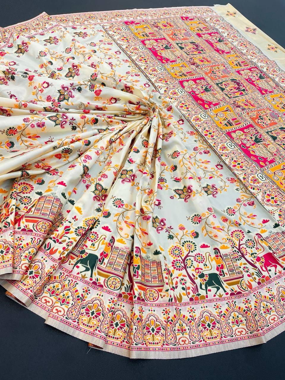Desuetude Beige Pashmina Saree With Inspiring Blouse Piece
