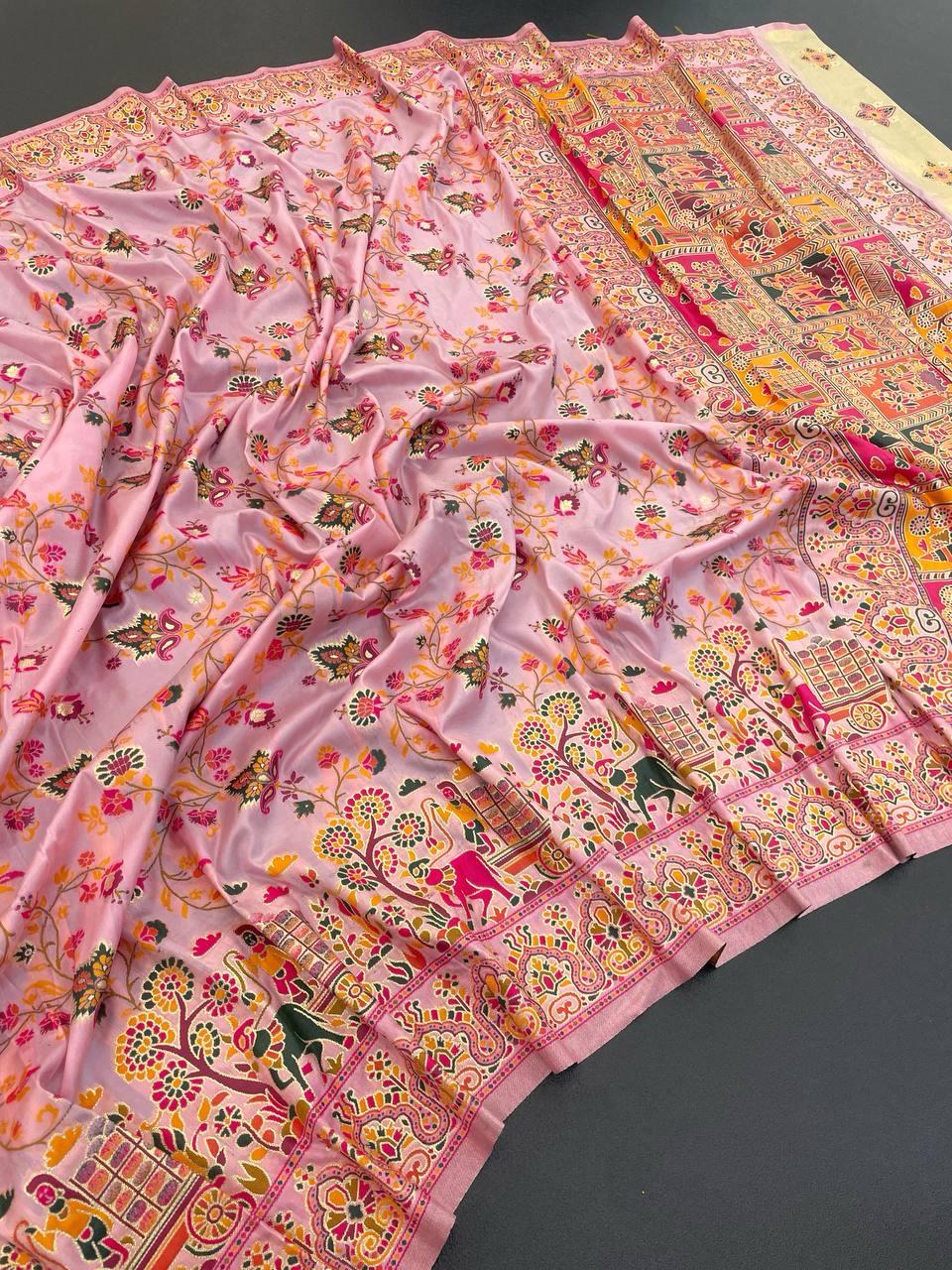 Opulent Pink Pashmina Saree With Ratatouille Blouse Piece