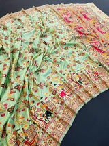 Woebegone Pista Pashmina Saree With Flattering Blouse Piece