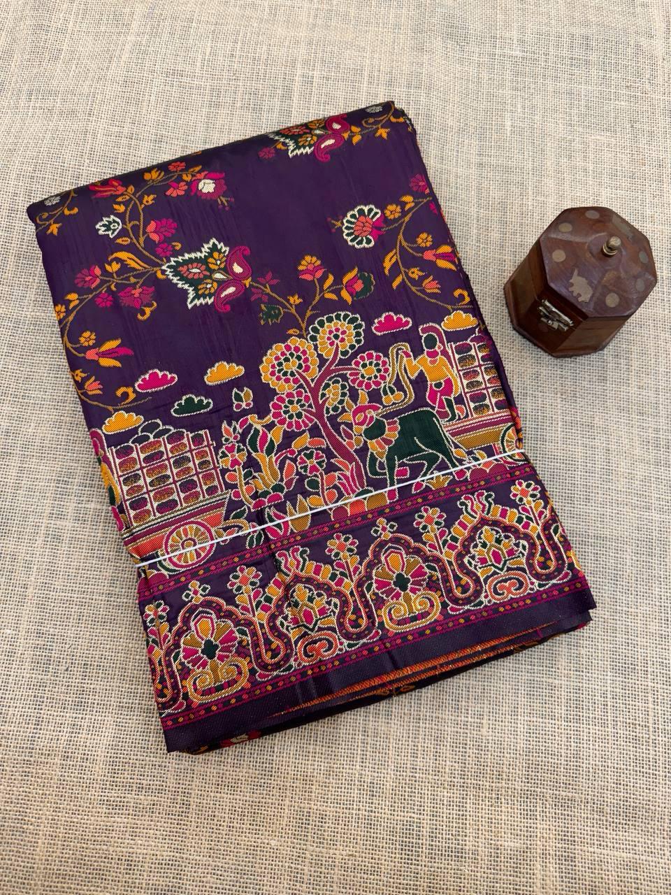 Proficient Purple Pashmina Saree With Sensational Blouse Piece