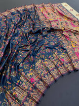Exceptional Rama Pashmina Saree With Ravishing Blouse Piece