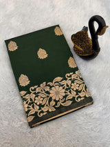 Radiant Dark Green Soft Banarasi Silk Saree With Exquisite Blouse Piece
