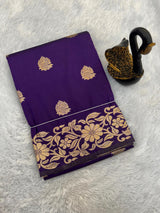 Gratifying Purple Soft Banarasi Silk Saree With Traditional Blouse Piece