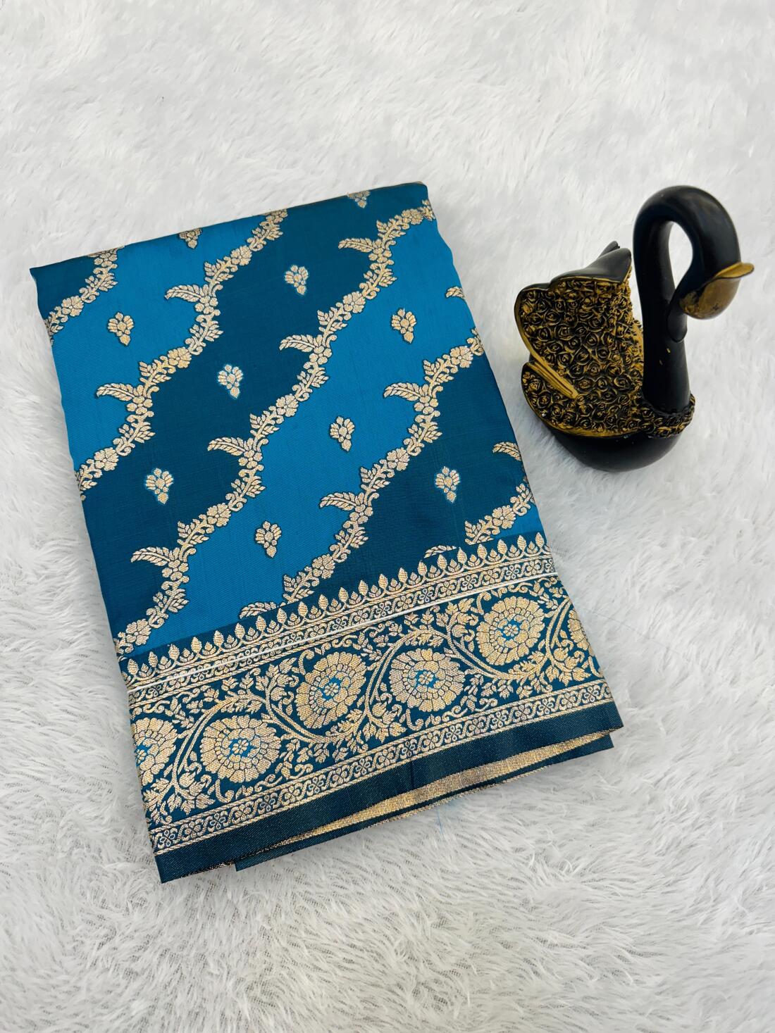 Serendipity Blue Soft Banarasi Silk Saree With Elision Blouse Piece