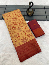 Epiphany Dark Beige Soft Banarasi Tissue Silk Saree With Inspiring Blouse Piece