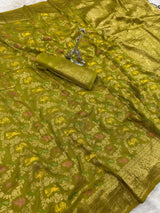 Cynosure Green Soft Banarasi Silk Saree With Precious Blouse Piece