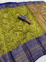 Seraphic Green Kanjivaram Silk Saree With Quixotic Blouse Piece