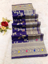 Woebegone Royal Blue Soft Banarasi Silk Saree With Demure Blouse Piece