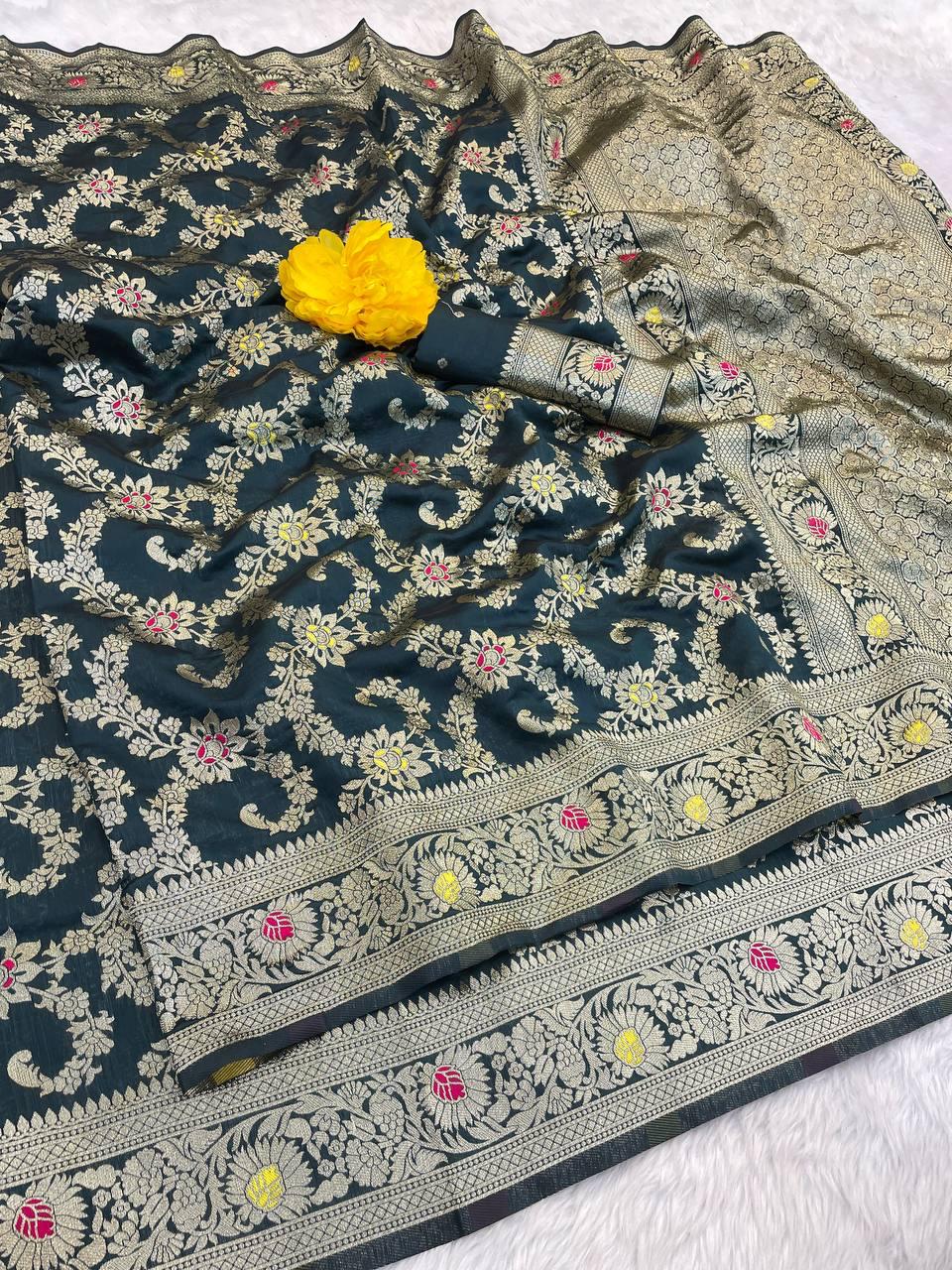 Flameboyant Teal Blue Soft Banarasi Silk Saree With Majestic Blouse Piece