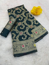 Flameboyant Teal Blue Soft Banarasi Silk Saree With Majestic Blouse Piece